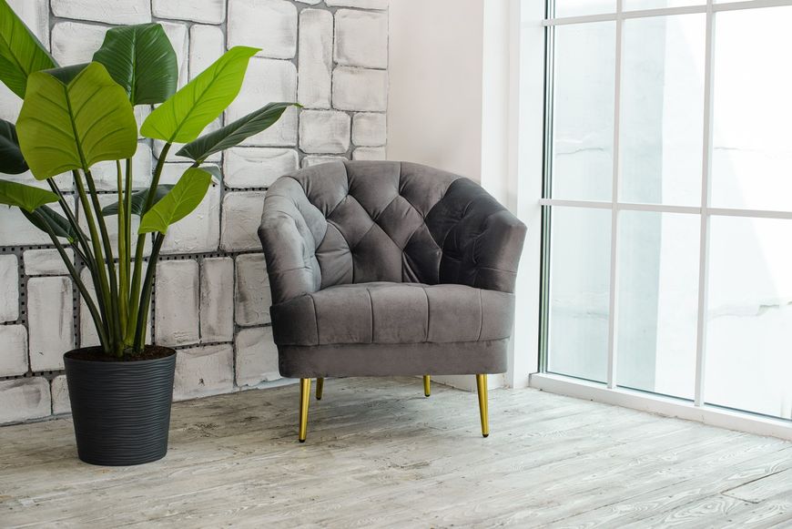 Кресло "Лучия" серый + золото Vetro-Lucia-grey-velvet-armchair фото